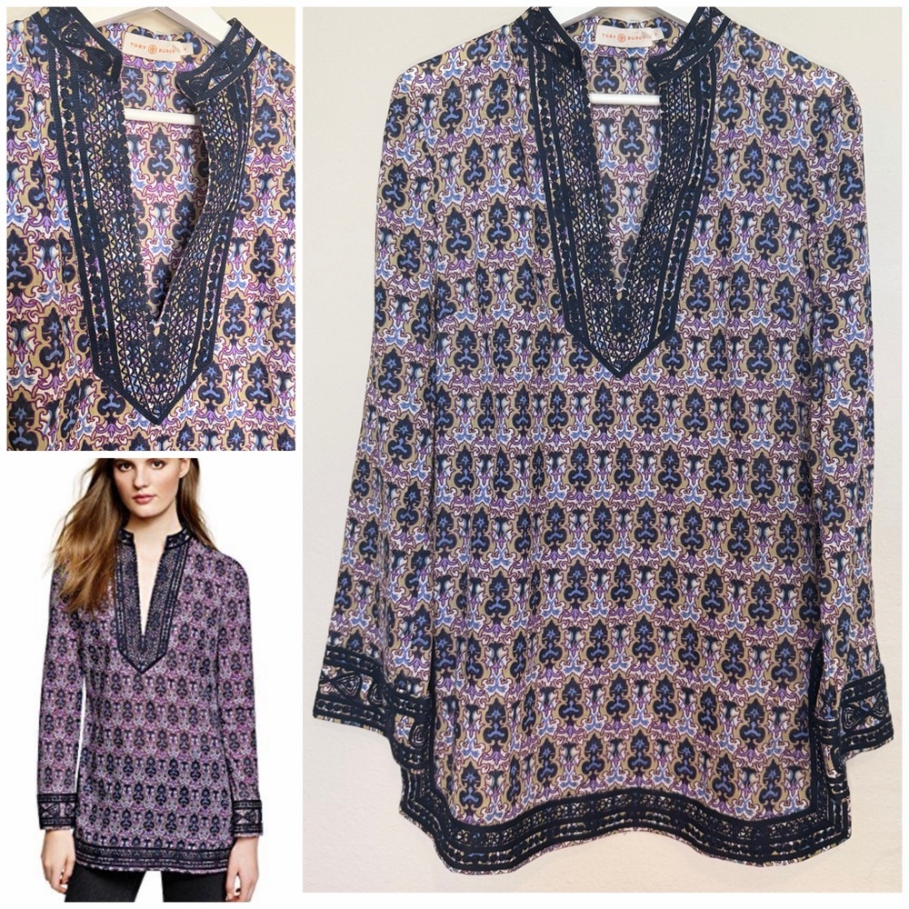 Tory Burch Cotton Embroidered Kaftan Tunic Top